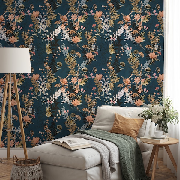 Flowers & Berries Wallpaper, Removable Wallpaper, Self Adhesive Wallpaper, Pasted Wallpaper, Mural, Temporary, Feature Wall