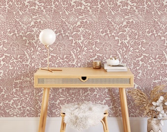 Bird Song Wallpaper in Pink, Removable Wallpaper, Self Adhesive Wallpaper, Pasted Wallpaper, Mural, Temporary, Feature Wall