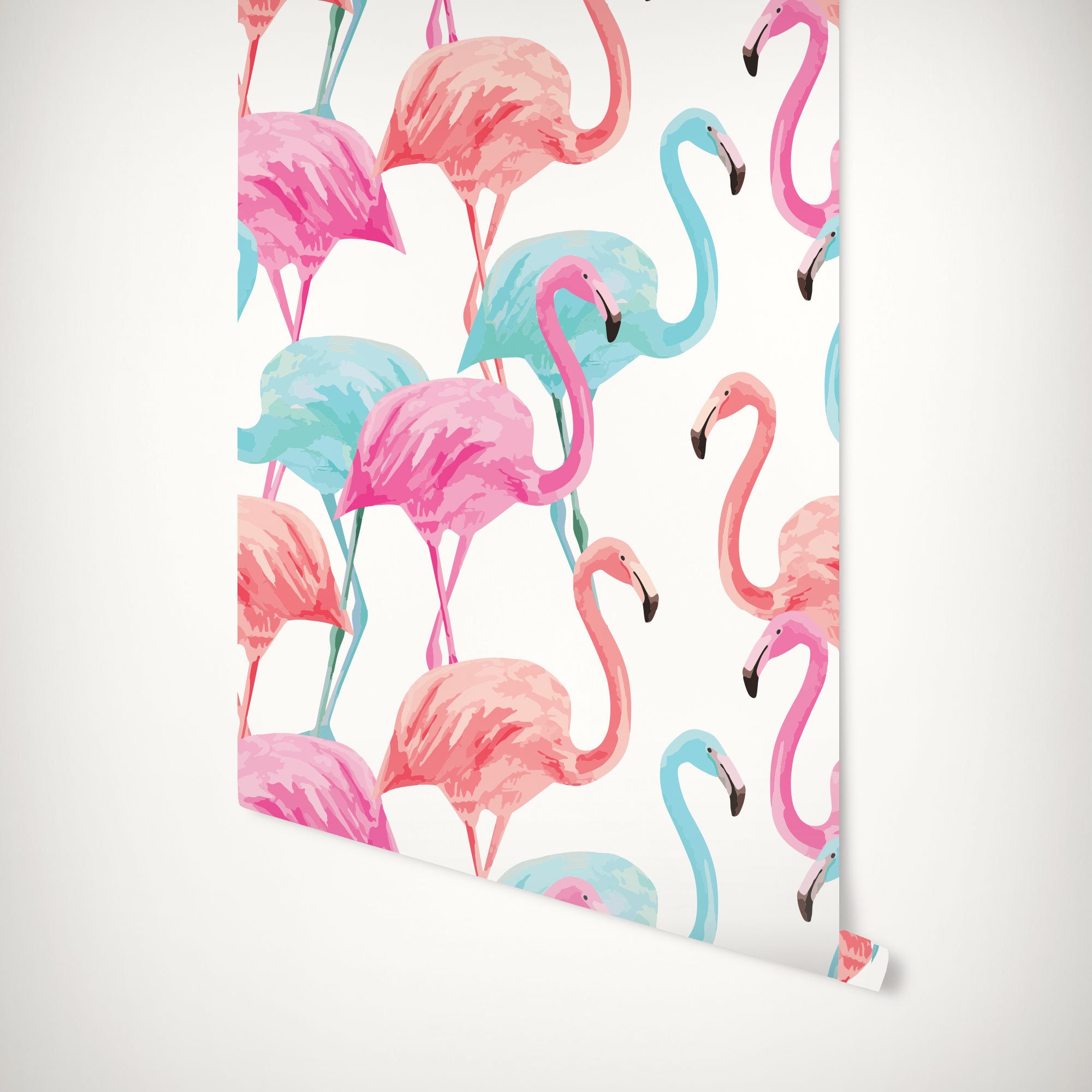 Bright Flamingos Wallpaper Removable Wallpaper Self Adhesive Etsy
