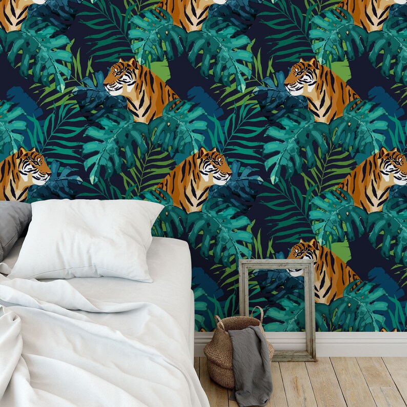Jungle Tiger Removable Wallpaper Self Adhesive Wallpaper | Etsy