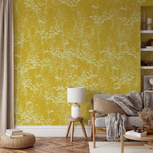 Wiesenblume in Gelb Wandbild Tapete, abnehmbare Tapete, selbstklebende Tapete, geklebte Tapete, Wandbild, temporär, Feature Wand