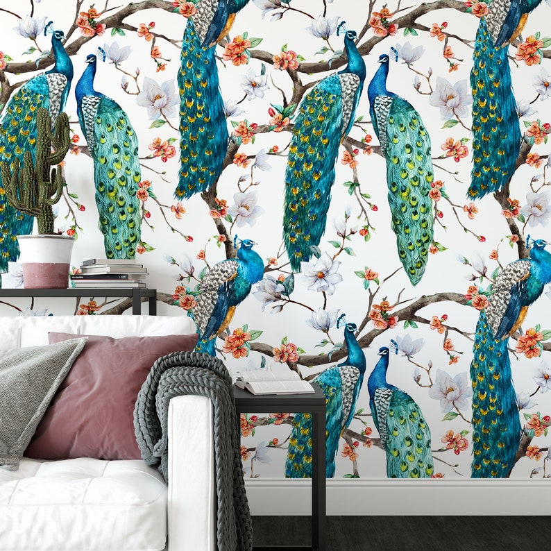 Peacock Wallpaper Removable Wallpaper Self Adhesive Etsy