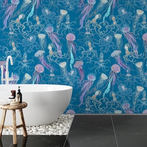 Jellyfish Dance Wallpaper, Removable Wallpaper, Self Adhesive Wallpaper, Pasted Wallpaper, Mural, Temporary, Feature Wall
