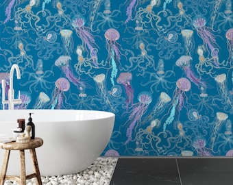 Jellyfish Dance Wallpaper, Removable Wallpaper, Self Adhesive Wallpaper, Pasted Wallpaper, Mural, Temporary, Feature Wall