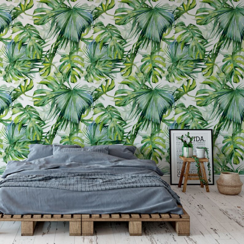 Tropical Foliage Removable Wallpaper Self Adhesive Etsy