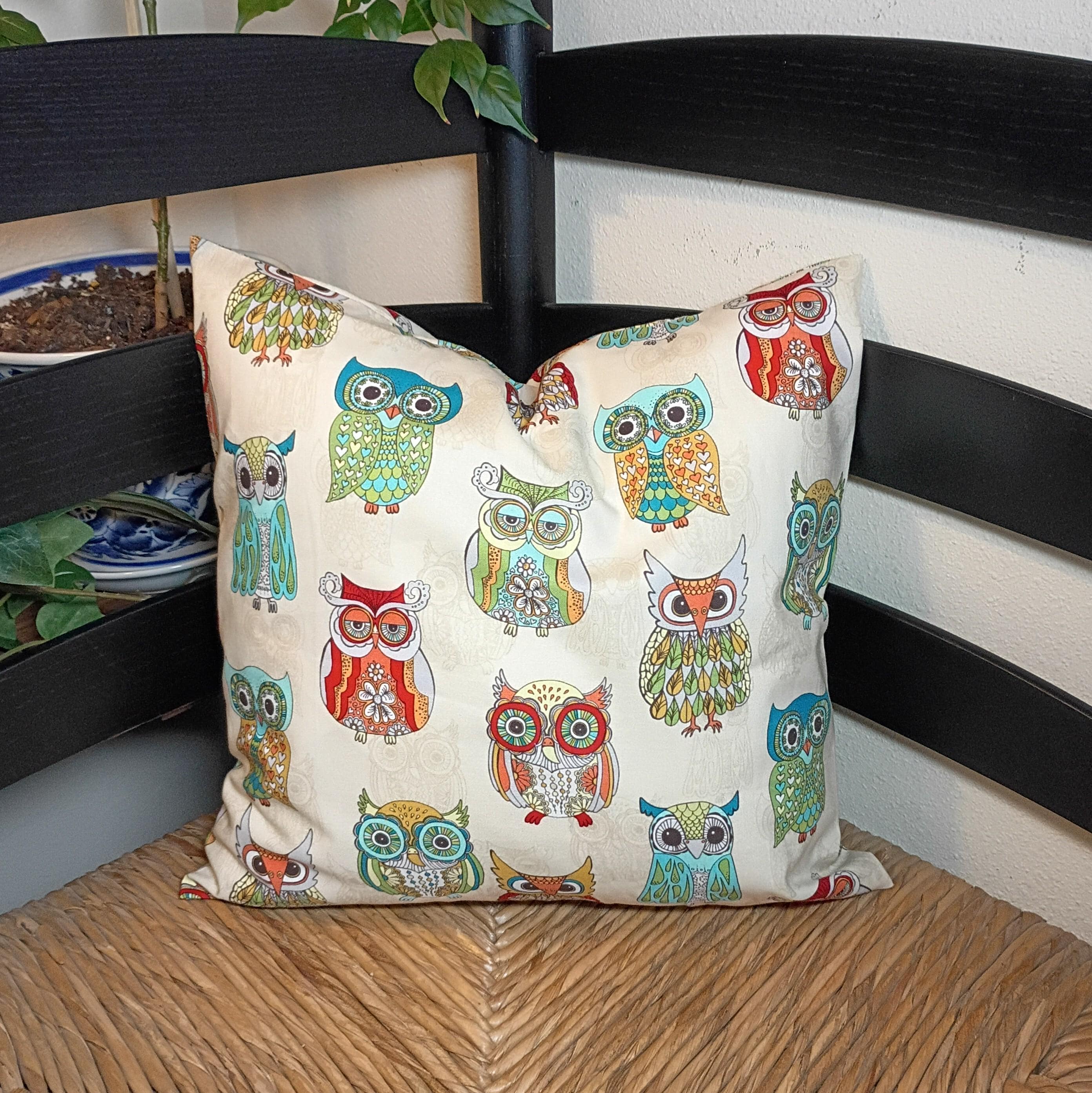 14x14 Funky Owls Accent Pillow Cover.