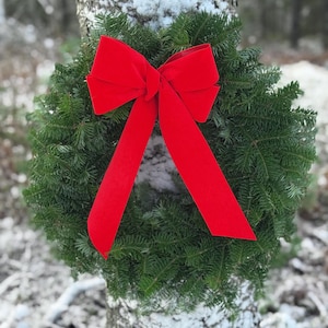 Cyber Monday! 22” Fresh Balsam Fi Christmas Wreath with Red Velvet Bow. UPS shipping. image 1