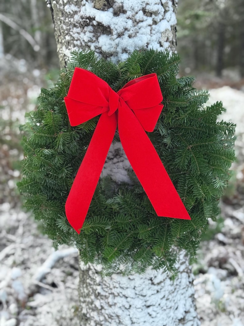 Cyber Monday! 22” Fresh Balsam Fi Christmas Wreath with Red Velvet Bow. UPS shipping. image 1