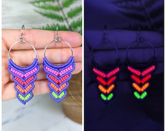 Blacklight Reactive Macrame Earrings, Rave Festival Jewelry