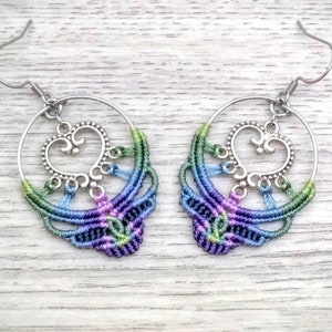 Purple Blue Green Gradient Skull (small) | Macrame Earrings