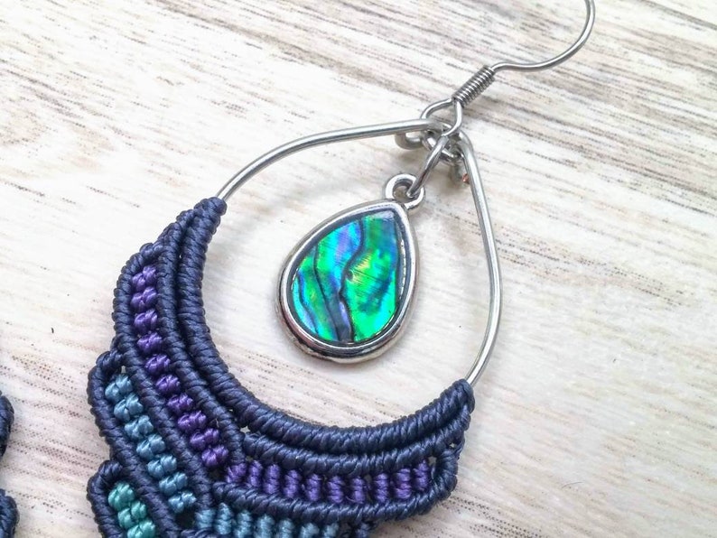 Bohemian Jewelry Abalone Shell Mermaid Macrame Earrings Hypoallergenic