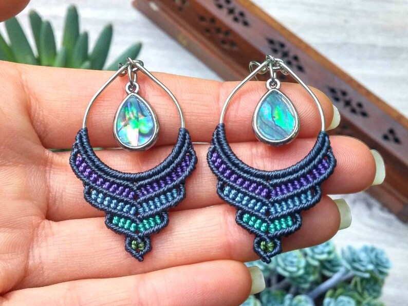 Bohemian Jewelry Abalone Shell Mermaid Macrame Earrings Hypoallergenic