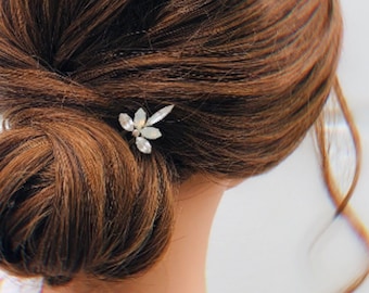 Dainty bridal headpiece , wedding barrette , Swarovski crystal pins , white opal hair comb