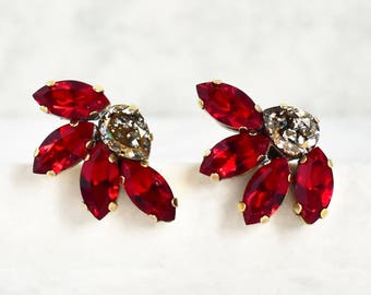 Crystal earrings red earrings flower earrings Swarovski crystal handmade jewelry Swarovski earrings gift for women christmas earrings gift