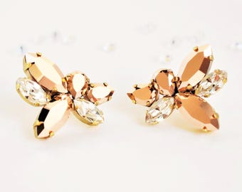 Pendientes Color Oro Rosa, Pendientes Swarovski, Pendientes Fiesta, Cristales Swarovski, Damas de Honor, Regalo Aniversario, Regalo Novia