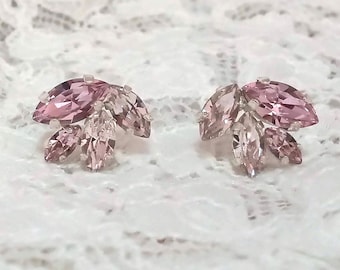 Dusty rose earrings, blush pink crystal earrings, pink wedding earrings, pink bridal earrings, bridal clip on earrings