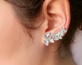 Climbing earrings, crystal ear crawler for wedding, bridal climber earrings, Swarovski climbers,