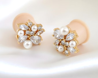 10mm Hochzeits Plugs, 8mm Perlen Ohrschmuck, Hochzeits Schmuck, Dehnohr Riegel, Elegante Ohrstecker,  Braut Ohrschmuck, kubisches Zirkonia
