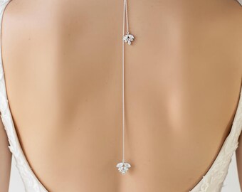 Crystal backdrop necklace for bride , Swarovski wedding jewelry , back accessory