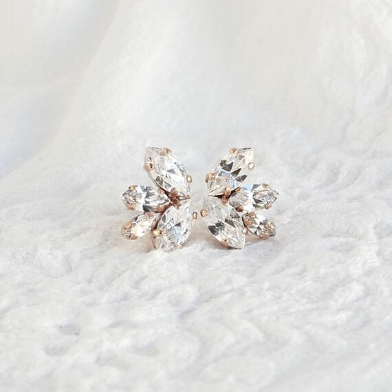 Small Bridal Earrings Dainty Crystal Earrings Bridal Studs Wing