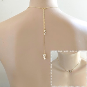 Hochzeit Halskette, Halskette Braut, Back Drop Halskette, Kristall Halskette, Rückenschmuck Kette, Rückenkette Zirkonia