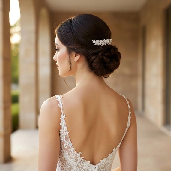 Sparkling Crystal Leaf Bridal Hair Comb , Silver Wedding  display picture 2