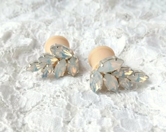 Weiße Opal-Braut Ohrringe, Braut Ohrringe Plugs, ohrringe plugs, Ohrringe Plugs Hochzeit, Kristall Swarovski