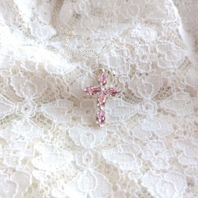 Bridal Cross Necklace Pink Cross Necklace Cross Pendant Etsy