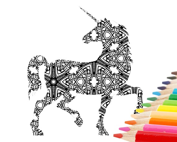 5 Printable Unicorn Coloring Pages for Adults to Color Adult | Etsy