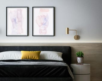 Set of TWO Lavender and Peach Pink Minimalist Abstract Wall Art Prints, Digital Download, Living Room Wall Décor, Simple Office Painting