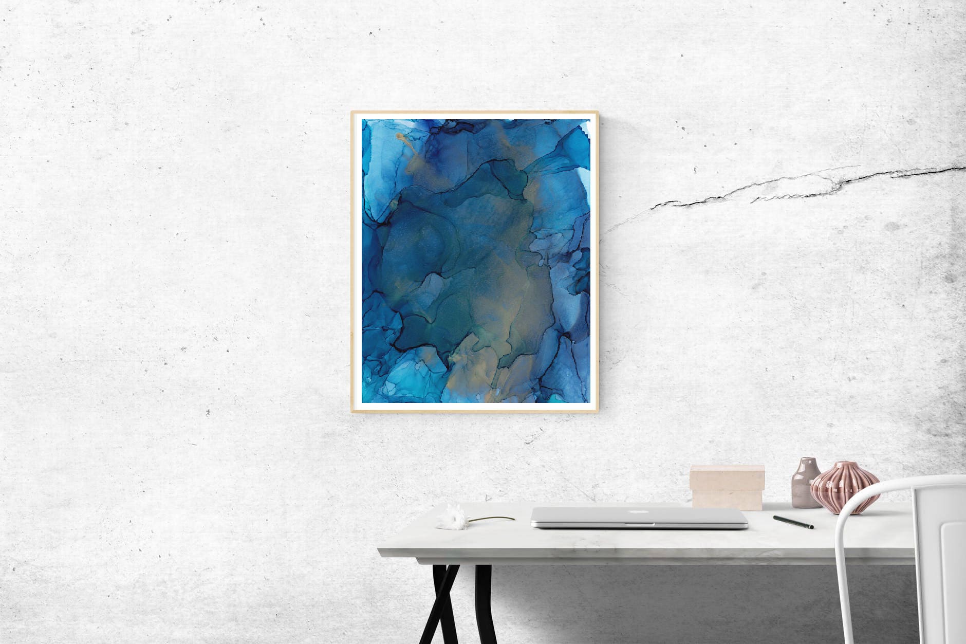 Blue and Copper Art Print Abstract painting 16x20 24x36 Etsy