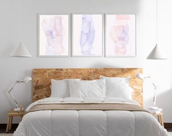 Set of THREE Lavender and Peach Pink Minimalist Abstract Wall Art Prints, Digital Download, Living Room Wall Décor, Office Painting