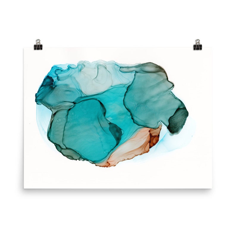 Teal Blue Abstract Art Print Turquoise Painting Modern Wall Etsy
