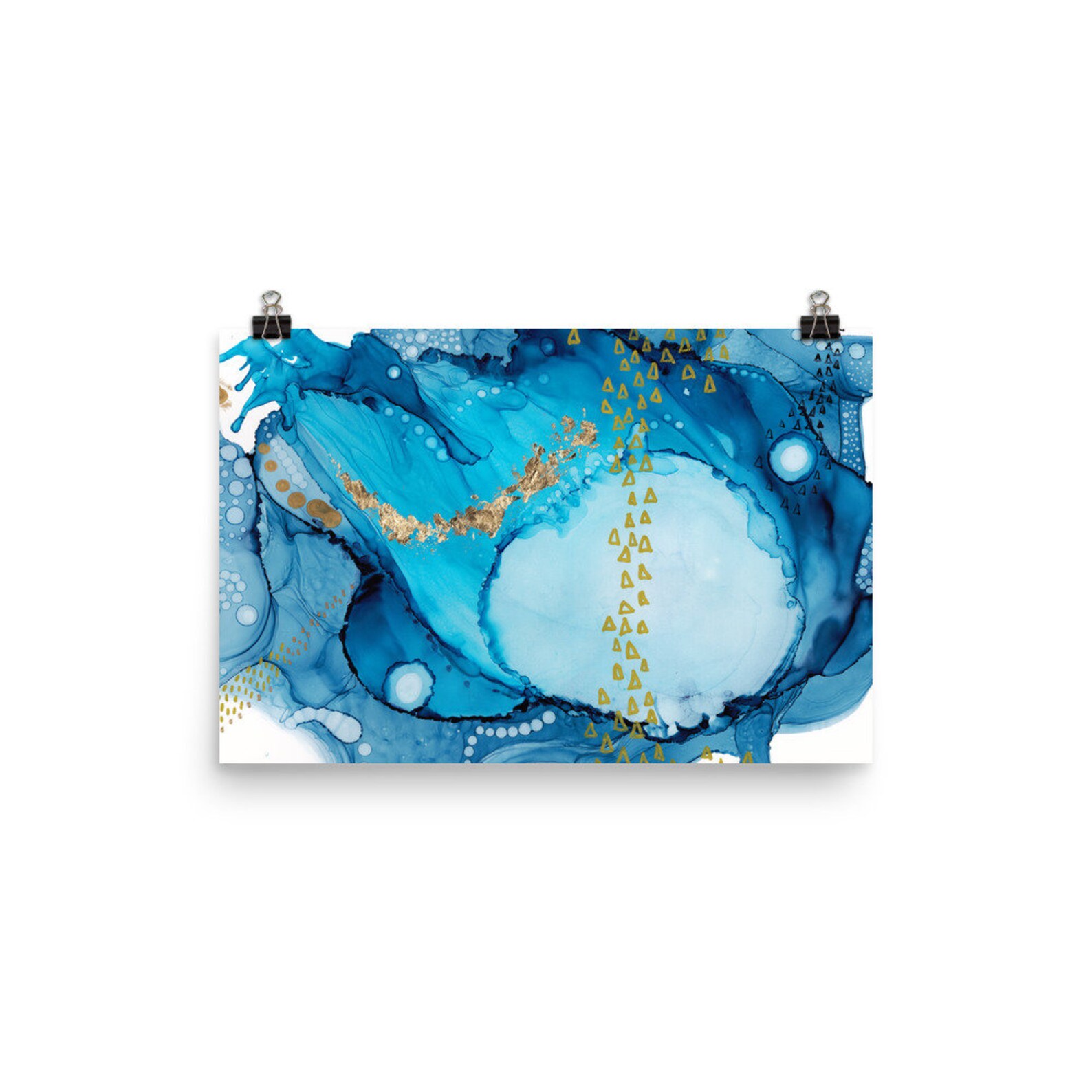 Abstract Blue Art Print Topographical Painting Blue and Gold Etsy