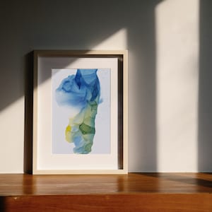 Blue Yellow Art Print, Minimalist Abstract Painting, Office Living Room décor,  Printable, Digital Download