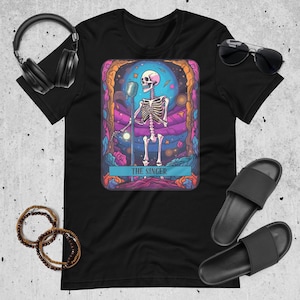 Zingen minnaar cadeau T-shirt unieke zanger cadeau skelet cadeau T shirt Tarot kaart cadeau TShirt Unisex muziek minnaar cadeau Tee Tarot liefhebber cadeau