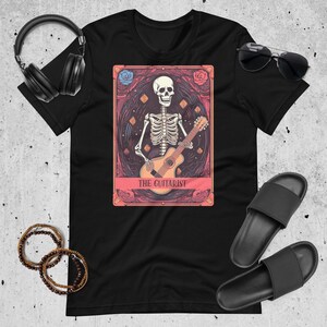 Akoestische gitaar minnaar cadeau T-shirt gitarist cadeau skelet cadeau T shirt Tarot kaart cadeau TShirt Unisex muziek minnaar cadeau Tee Tarot kaart Tee