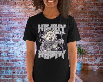 Siberian Husky T Shirt Gift for Heavy Metal Lover, Heavy Metal Shirt, Retro Metal TShirt, Husky Tee, 80s Music T-Shirt, Hair Band style gift