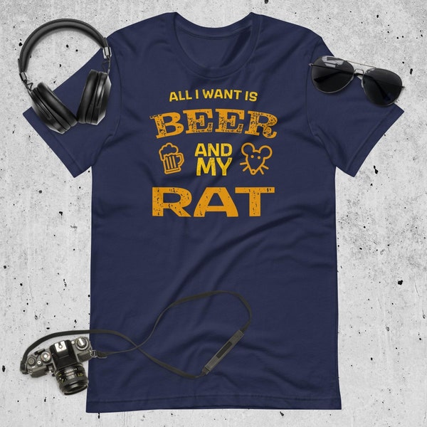 Rat and Beer Shirt, Rats Parent Gift, Brew Lover T-Shirt, Present for Rodent Lover Mom, Pet Rat Fan Dad Gift