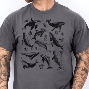 Whales Tshirt, Sealife, Porpoise Top, Narwhal, Dolphin Shirt, Men&#39;s Relaxed Adult Tee, Vintage Style Sea Animal, Retro Ocean Nature Shirt