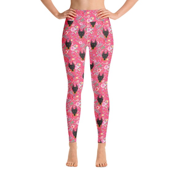 Doberman Pinscher Dog Yoga Leggings Pink Floral Print Adult Etsy France