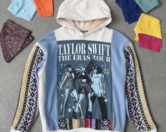Taylor The Eras Tour Sweater Upcycled Hand Crafted Patchwork Hoodie