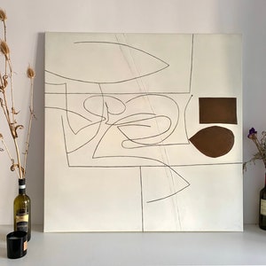 Lines paint big  White  Square abstract oil paint Contemporary Art Abstract Paint Size optionally Hand painted Original Picture PRE-ORDER