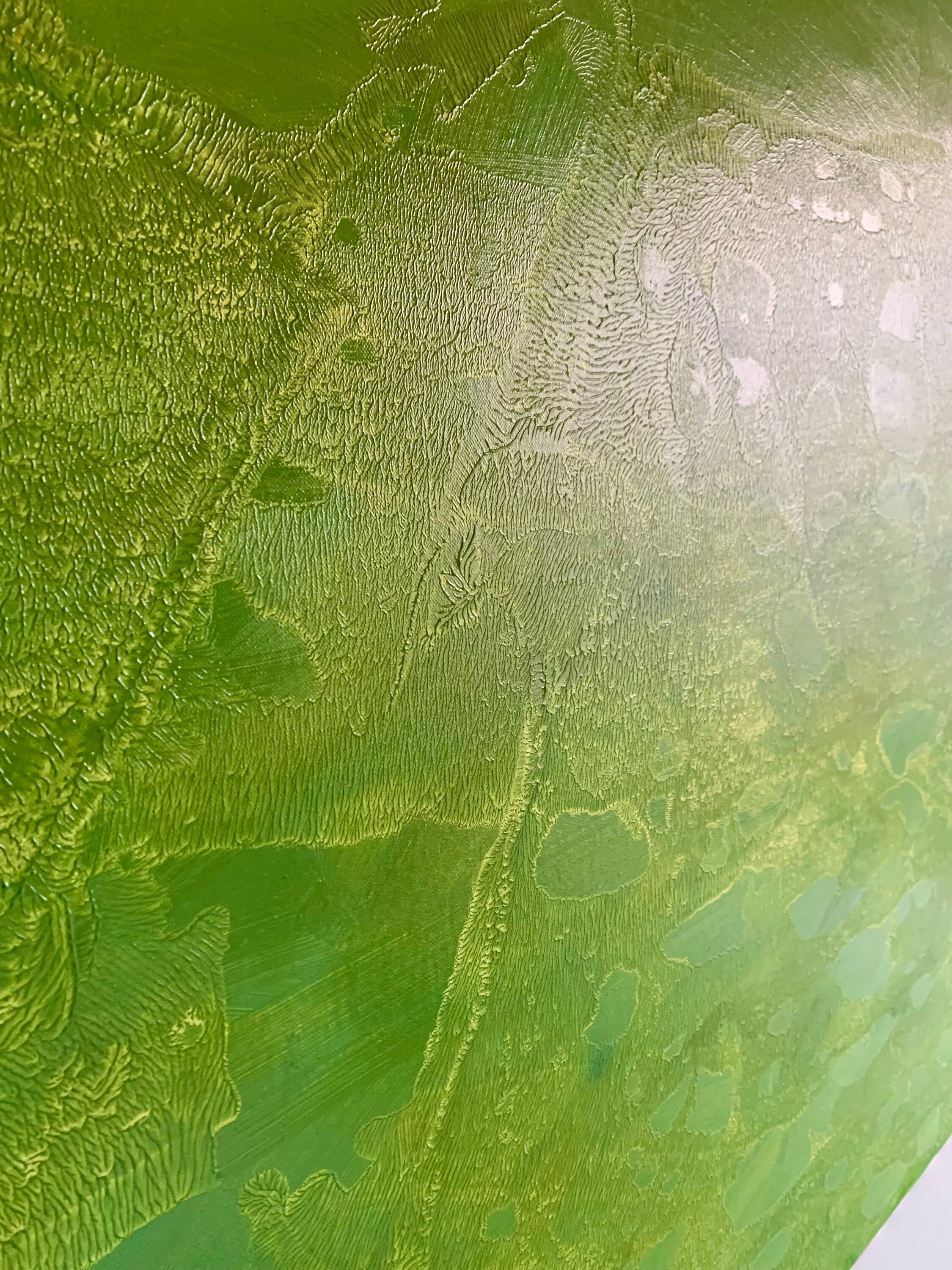 Giant Wall Canvas Green Oil Picture Minimalistic Abstraction Hand