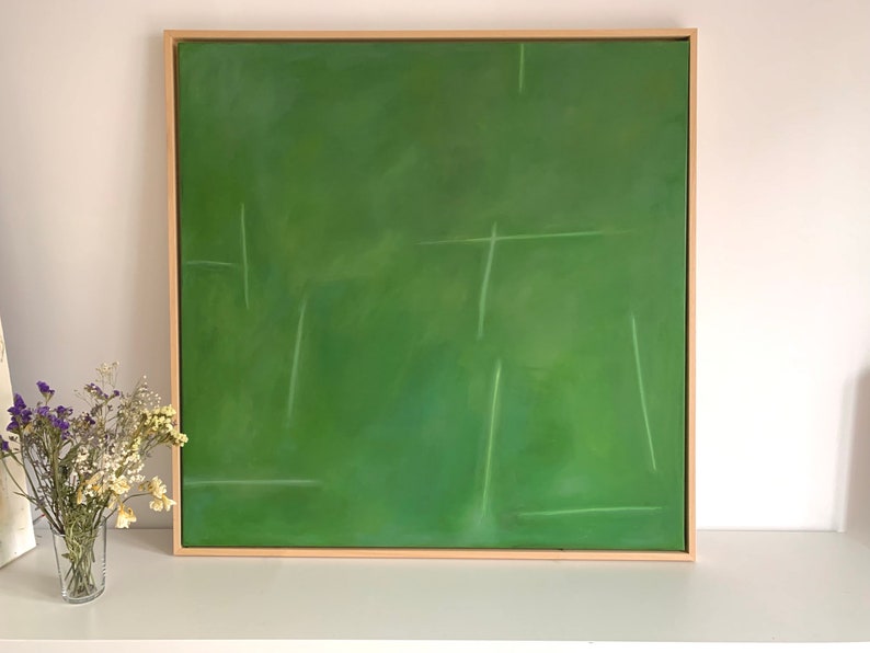 Green Square Abstract Oil Paint Contemporary Art Abstract Etsy
