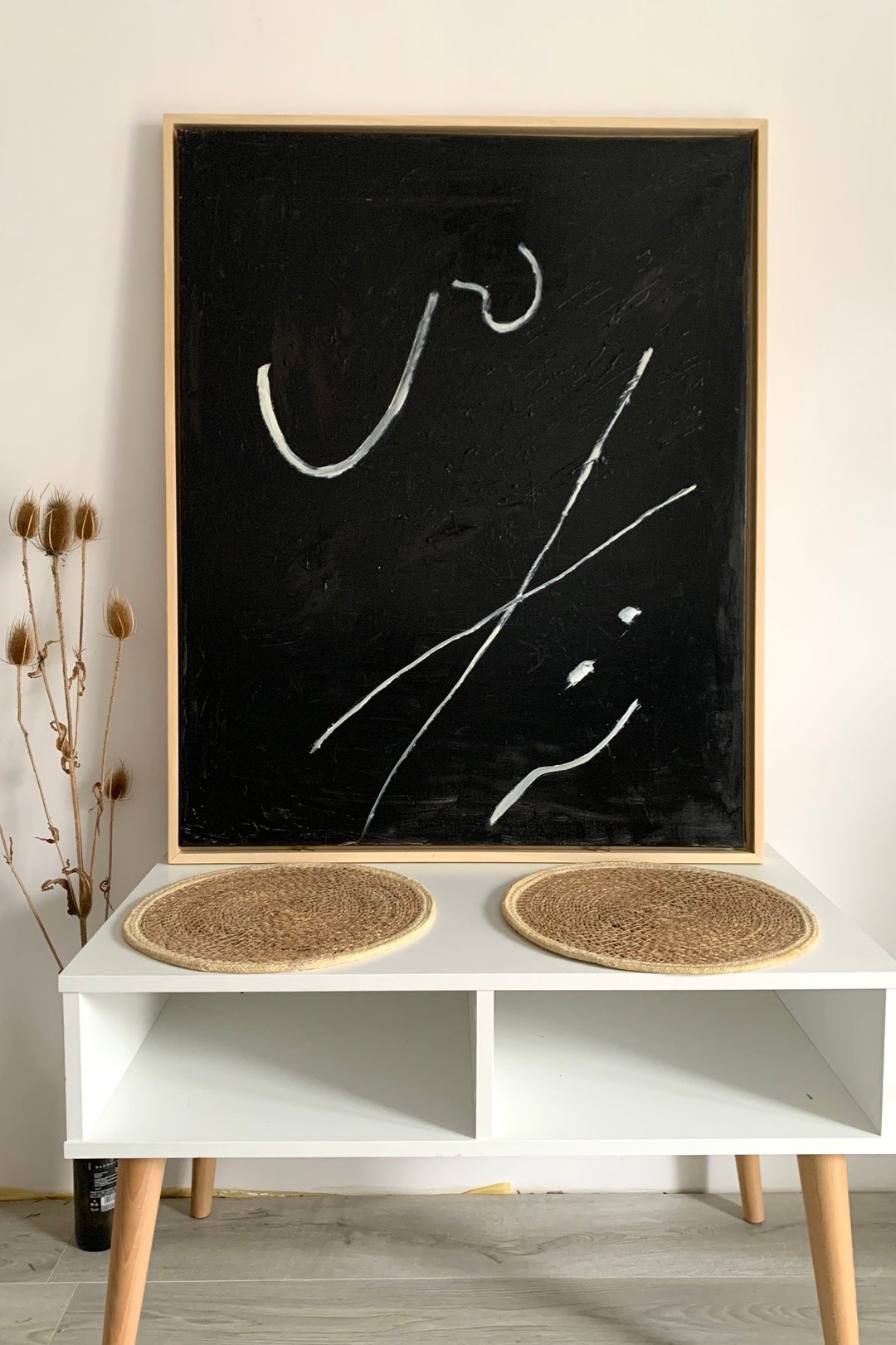 Hand Paint Black Minimalistic Oil Paint Picture Abstract Oil Paint