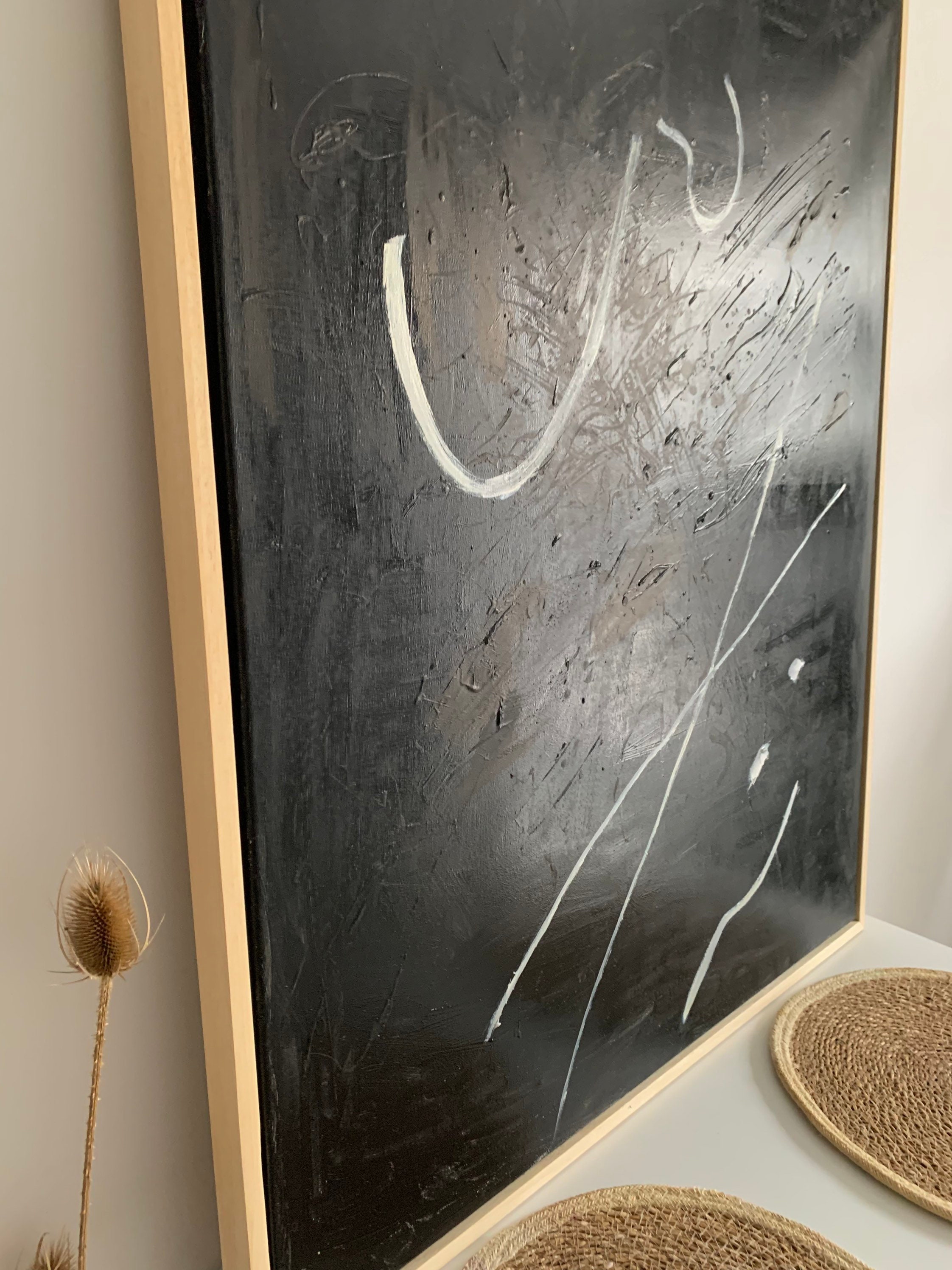 Hand Paint Black Minimalistic Oil Paint Picture Abstract Oil Paint
