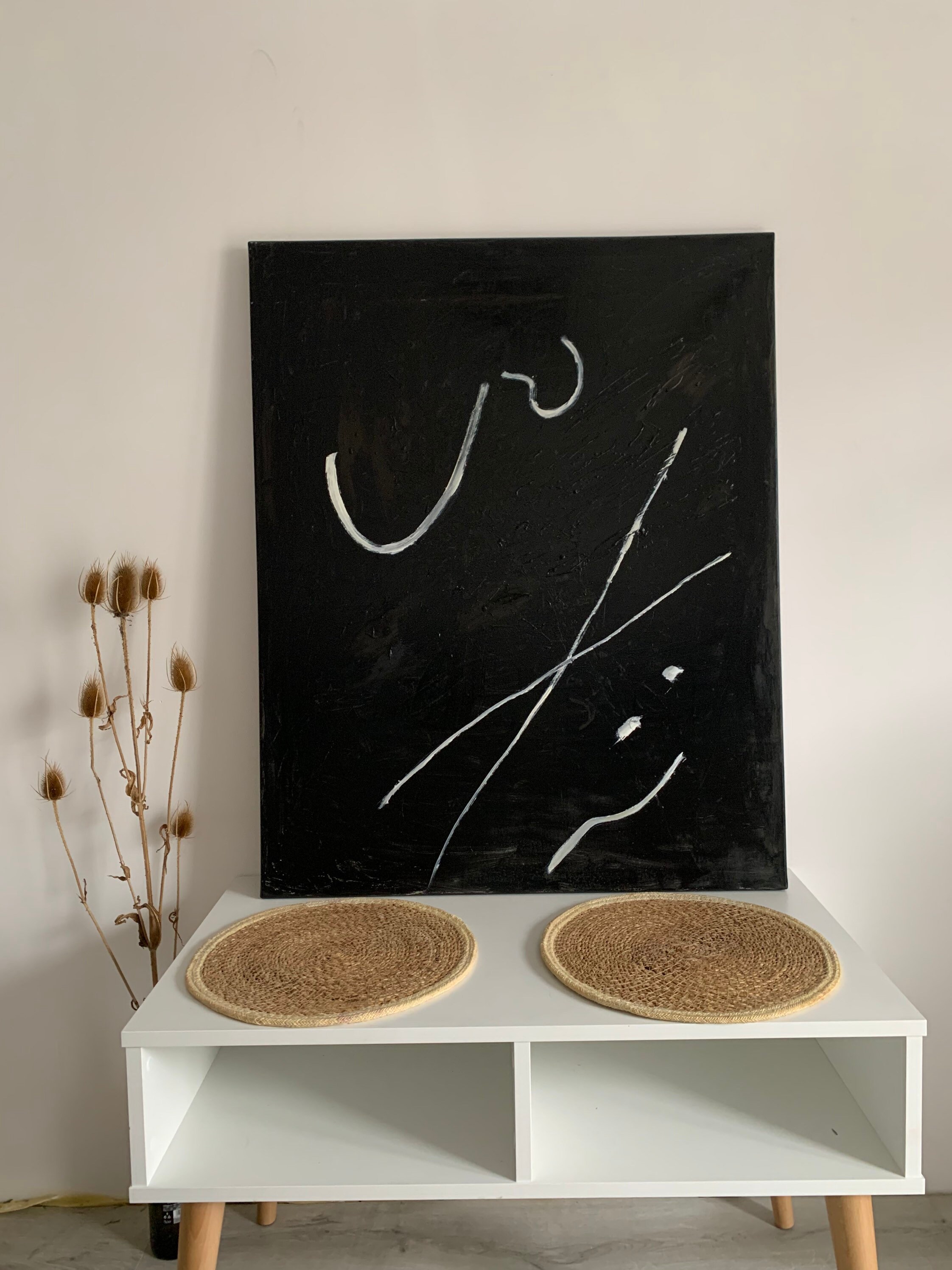 Hand Paint Black Minimalistic Oil Paint Picture Abstract Oil Paint