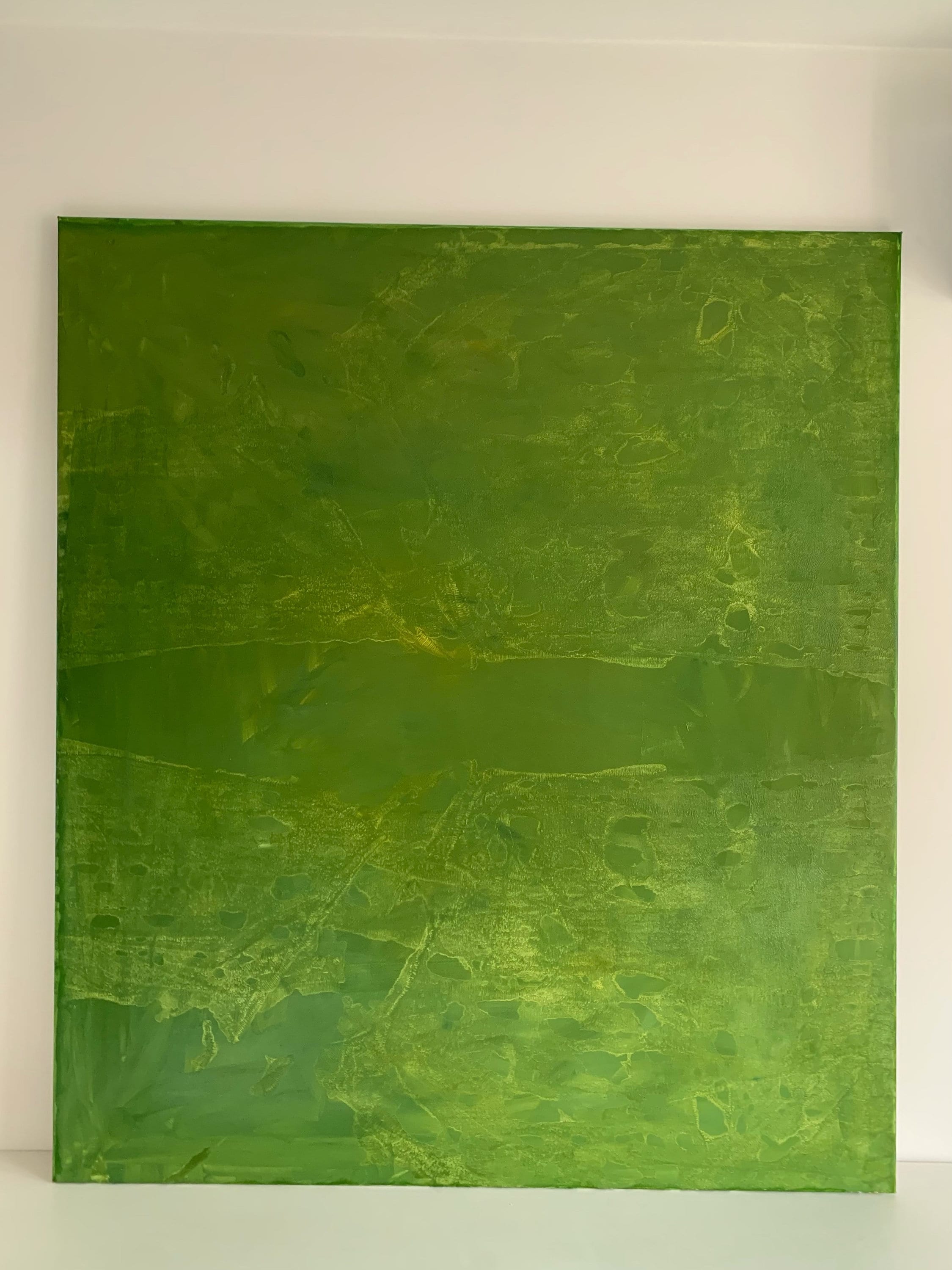 Giant Wall Canvas Green Oil Picture Minimalistic Abstraction Hand