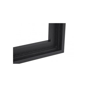 May include: Black wood picture frame with a simple, clean design. The frame has a smooth, polished finish.